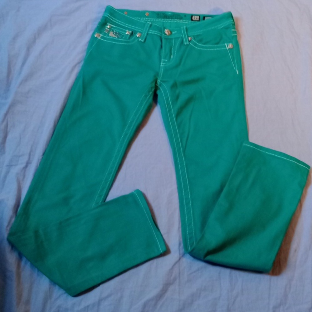 Miss Me Turquoise Denim Jeans 16 Youth - Picture 8 of 14